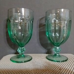 Set of 2 Libbey Duratuff Gibraltar Spanish Green  Glass Water Goblets